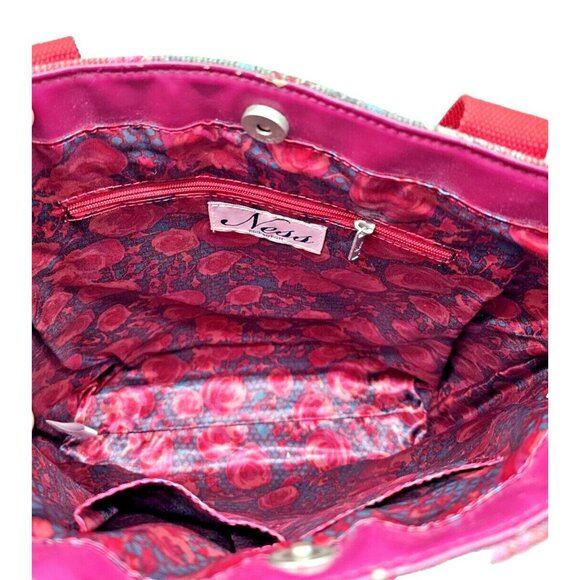 NESS Scotland Tweed Wool Tartan Plaid Bag Fall Teacher Tote Burgundy Gray - Picture 4 of 7